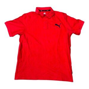 Puma Mens Red Polo Shirt Medium Cotton Blend Casual Wear Large Cat Logo